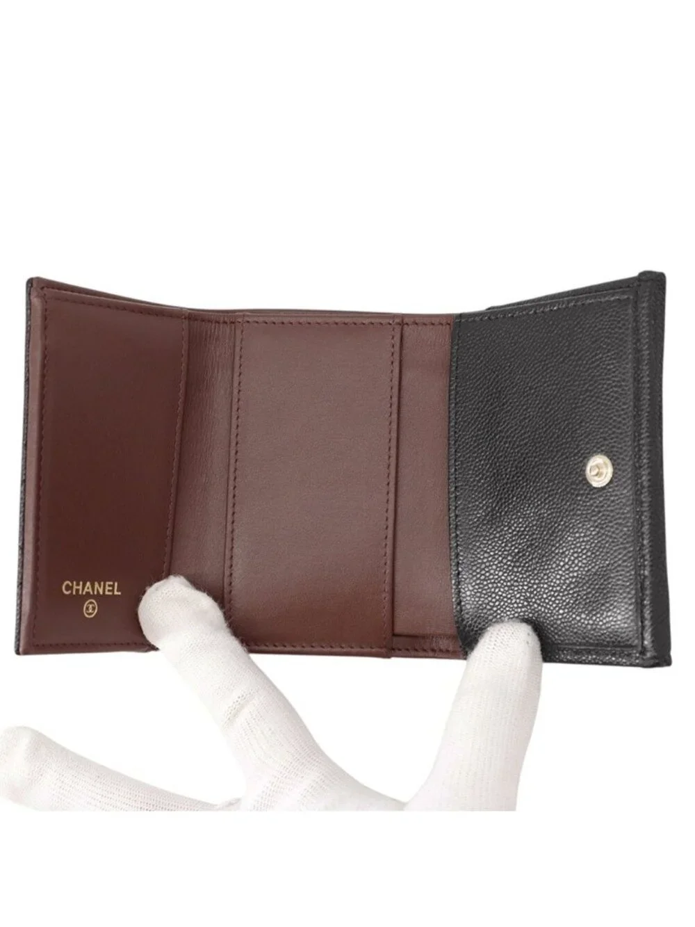 Chanel Trifold Wallet Quilted CC Logo Classic Small Flap Caviar Leather Black